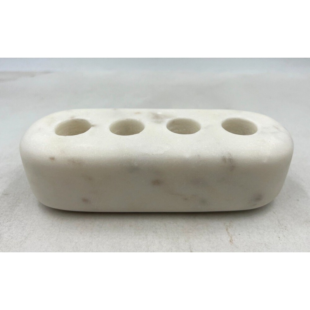 West Elm Candle Holder White Gray Fleck Marble 4 Slot Minimalist